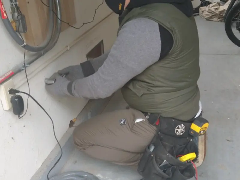 Electrician performing outlet wiring in a Flagler Estates garage